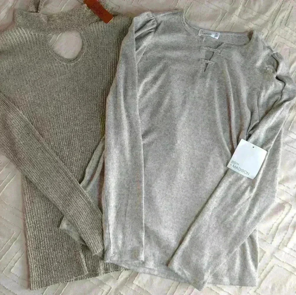 NWT *2 Formal Blouses* NWT Ivory Gold Metallic Tie Neck & NWT 89th + Madison